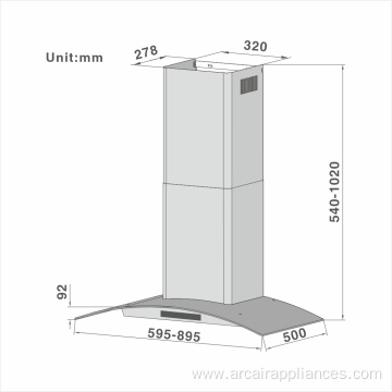 Curved glass Cooker Hood 502B 75/90cm